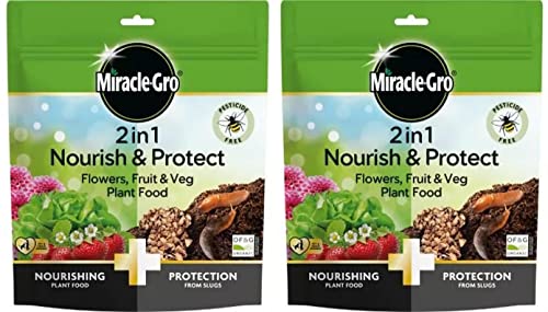 Miracle-Gro 2 in 1 Nourish & Protect Flowers Fruit & Veg Plant Food Protection from Slugs (1kg) x 2