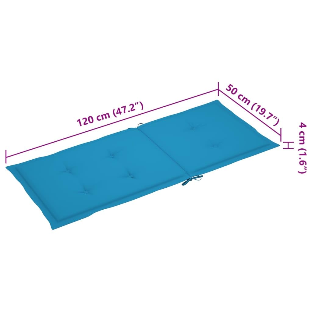 Sedia a Dondolo in Bambù con Cuscino Blu per Giardino e Interno | Poltrona relax oscillante in legno di bambù con morbido cuscino imbottito, ideale per giardino, balcone e soggiorno.