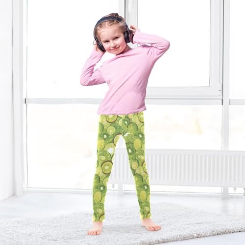 Green Kiwi Lime Oil Painting Kids Girl's Basic Leggings Stretchy Full Length Yoga Pants Exercise4