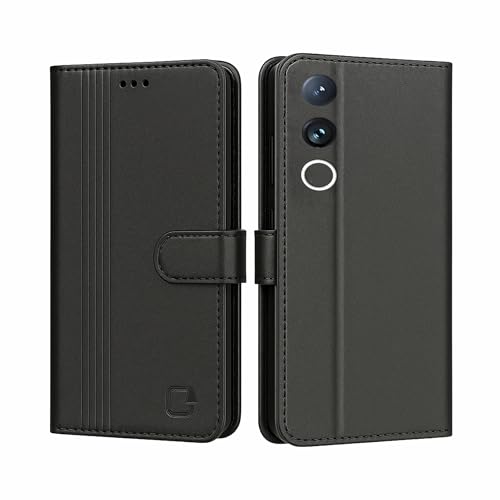 Image of AIBEX Shock Proof Flip Compatible for Vivo T4R 5G /IQOO Z10R 5G /Vivo V50 5G /Vivo V50E 5G Flip Cover Leather Finish|Inside TPU with Card Pockets|Wallet Stand|Complete Protection Flip Case - Black