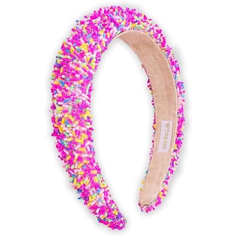 FROG SAC Headband for Girls, Candy Sprinkles Padded Headbands for Kids, Wide Puffy Hair Bands for Toddlers, Little Girl Confetti Hair Accessories, Thick Colorful Pink Child Hair Bands Cover