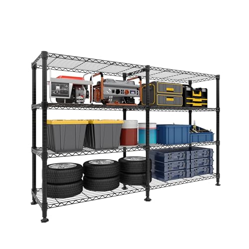Garvee Storage Shelves 60" W Heavy Duty Metal Shelving Unit, 4-Tier Wire Rack Shelving for Kitchen Garage Storage, Load 1060LBS, Adjustable Wire Shelf for Pantry Room Basement, 13.8" Dx59.5 H, Black