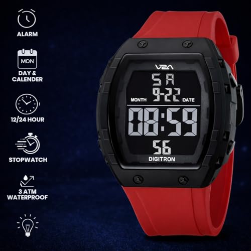 Image of V2A Digitron 2209 Tonneau Design Digital Sports Watch for Men & Boys | Alarm, Stopwatch, 12 /24H | 3 ATM Water Resistant | Luminous Display | | Sports, Fitness, Outdoor & Training| Gifts for Men & Boys