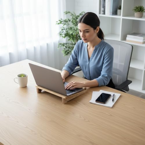Image of Foldable Laptop Stand, Handcrafted Wooden Laptop Stand for Desk with Length Adjustment and Laptop Riser that Works with I Pad MacBook Pro and Other HP and Dell Devices 15.6 inches Natural