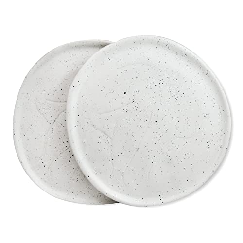 roro Artisanal Ceramic Stoneware White Speckled Spotted Hand-Crafted Dinner Plates, 11 Inch Set of 2