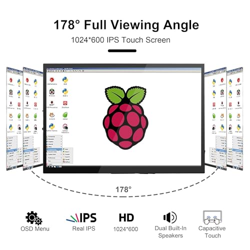 Image of wisecoco 10.1 inch LCD Touch Screen for Raspberry Pi Portable Monitor IPS 1024 * 600 No-Cable-Needed Dual-Speaker with OSD HDMI Touchscreen Display for RPi 5 4 3 2 Zero B B+ Windows Drive-Free