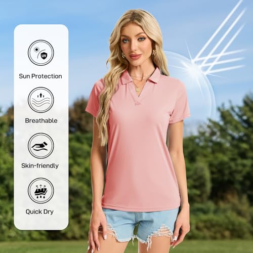 Image of Women's Polo Shirts Short Sleeve Quick Dry UPF 50+ Sun Protection Golf Tops | V Neck Collared Design, Business Casual Work, Tennis Pickleball Athletic