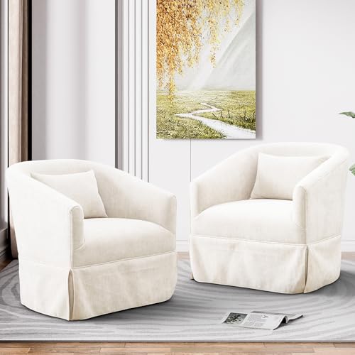 Nolohoo Swivel Accent Chair Set of 2, Comfy Barrel Swivel Chairs with Skirt, 360°Modern...