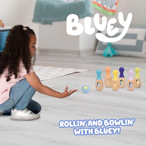 Image of Bluey Wooden Bowling Set, 6 Character Pins, Indoor & Outdoor