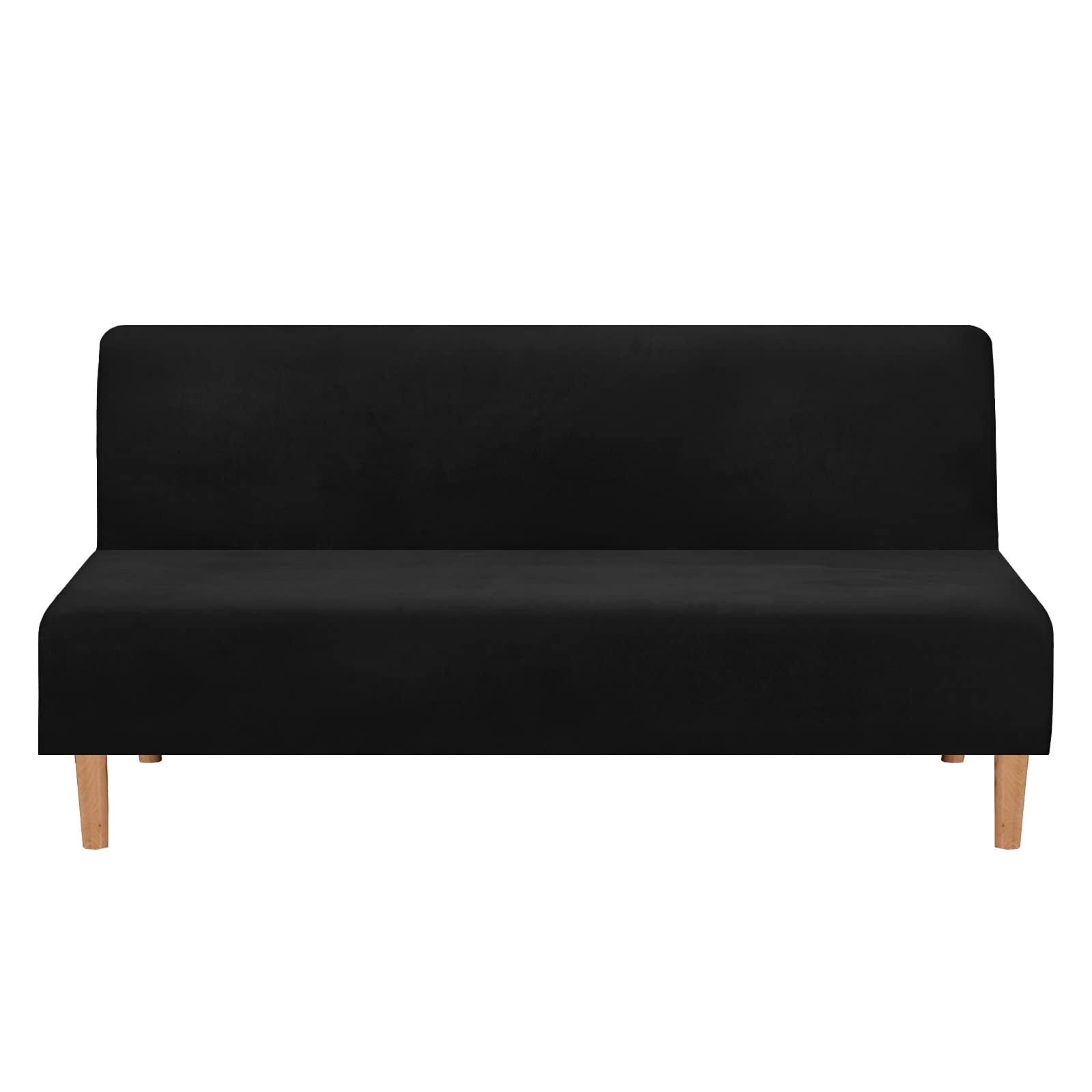 Mingfuxin Armless Sofa Bed Covers, Stretch Velvet Futon Couch Cover Thick Soft Cozy Sofa Bed Slipcover Furniture Protector Armless Folding Sofa Bed (Thick Velvet | Black)