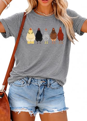 Chicken Shirts for Women Chicken Mom Tshirt Farm Casual Short Sleeve Tops