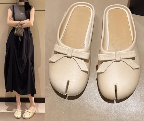 Tabi Shoes Split Toe Loafers for Women Casual Slippers Cute Bow Mules Slip on Low Heels Flats Lightweight Leather Round Toes Goth Comfort Walking Slides Dressy Shoes Office Business Cruise Vacation4
