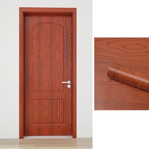 壁紙シール 木目調 接着剤付き ドア用シール 粘着式 家具用リメイクシート北欧 防水 防湿 幅40/60/80/120cm ×長さ2/3/5m DIY 台所 玄関 ドア 扉 テーブル 流し台 家具 (60*500cm,梨材木目色)