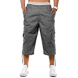 WJL WHISPERING JONES LONDON Mens 3/4 Long Shorts Cargo Combat Elasticated Waist Three Quarter Length Below Knee Modest M-6XL, Charcoal - Long, XL