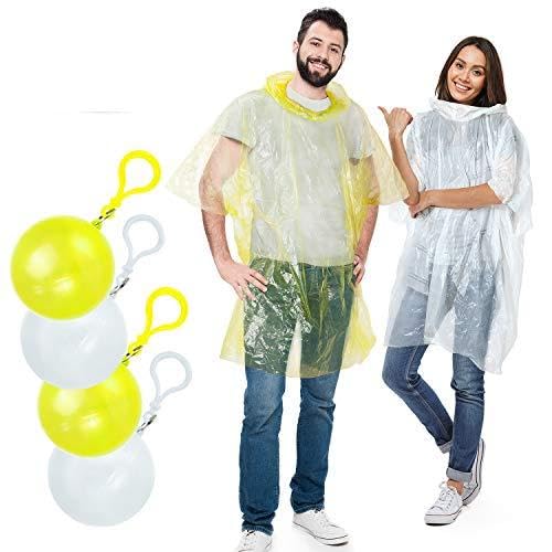 Rain Poncho,Disposable Emergency Raincoats Outdoor colorful Set of 4 Pieces Portable Hook Poncho Ball (All code)
