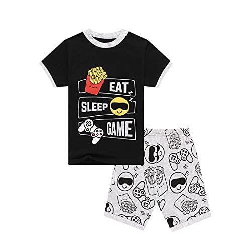shumintaojin Kids Boys pajamas suits fashion casual eat sleep game long-sleeved short-sleeved pajamas (Short, 8-9 years)