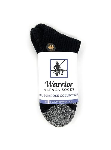 Image of WARRIOR ALPACA SOCKS - All Day - Everyday - Terry Lined - Cushioned - All-Purpose Socks - Unisex (Medium, Black /Marl - Quarter Crew)