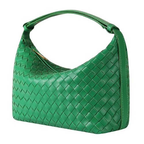 Vegan Leather Woven Tote Handbag, Top-handle Shoulder Bag, Woven Leather Pure Underarm Purse, Clutch Bag Braided Bag (Green)