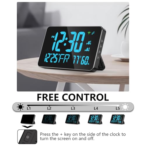 Garosa Digital WiFi Clock Temperature Humidity Monitor, Smart LED Display Auto Time Sync Dual Alarm Remote App Monitoring for Home Office Black Blue Light 190mm 1 Pack - Image 4