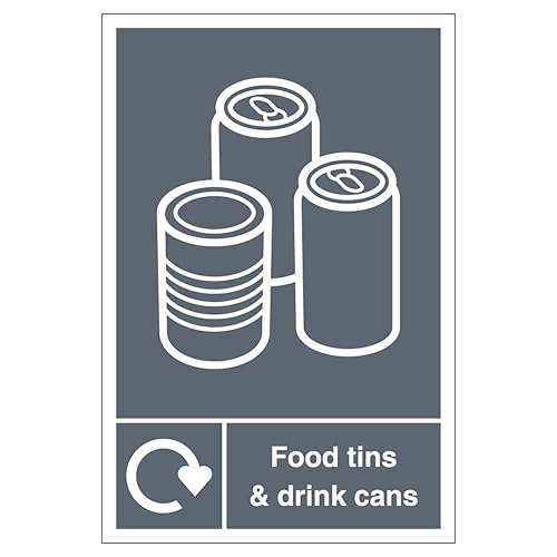 V Safety WRAP - Food Tins And Drink Cans Recycling 210 x 297 mm (A4) - 2mm Rigid Plastic Safety Sign