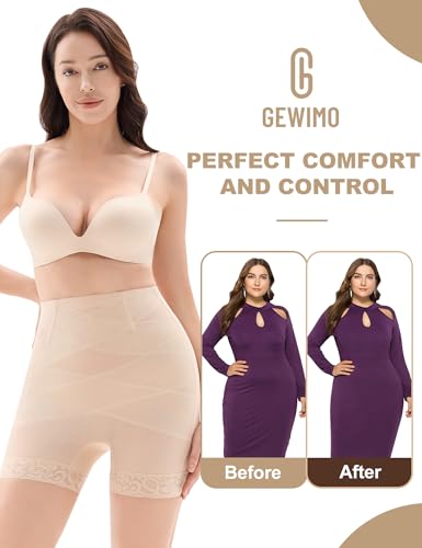 Gewimo Shapewear Tummy Control Lace Shapewear Shorts High Waisted Butt Lifting Body Shaper Slimmer Panties Girdle Underwear Nude thumb #3