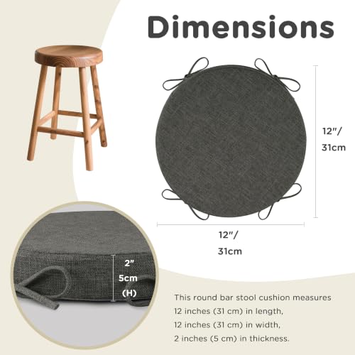 Image of AddGrace Round Bar Stool Cushions with Ties Set of 2 Non Slip Seat Cushions 12x12 Inch Washable Chair Pads Removable Washable Cover Dark Grey