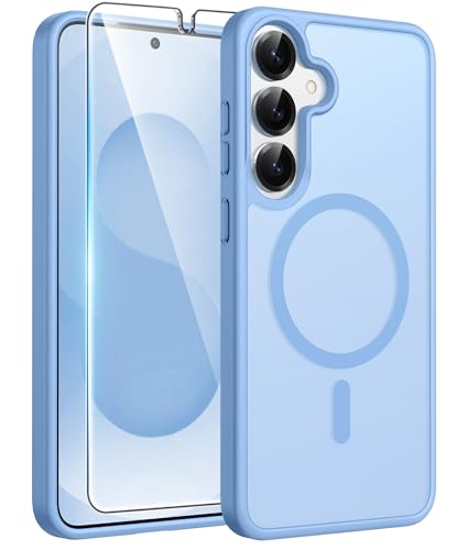 Image of FNTCASE for Samsung Galaxy S25 Plus Case: Samsung Galaxy S24 Plus Phone Case [Fit with Magsafe] Translucent Matte Case [Screen Protector] Military Grade Shockproof Protective Phone Cover-Light Blue