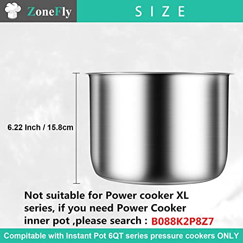 Inner Pot for Instant Pot 6 Qt, with 2-Pack 100% Silicone Sealing Ring Replacement Pot for InstaPot Cooking Pot Stainless Steel (Equivalent to IP-POT-SS304-60) Nonstick Pot 6Qt Liner