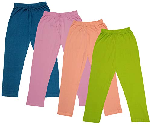 Image of IndiWeaves Girls Super Soft Cotton Solid Capri Pants (Green, Peach, Light Purple, Blue, 8-9 Years) Pack of 4