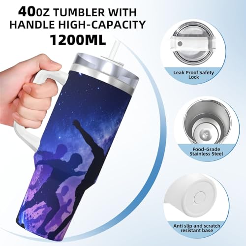 Vaso aislado Dynamic Player de 40oz con asa y pajilla para café 5