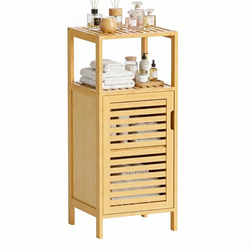 HITNET Meuble de Salle de Bain sur Pied, Petit Armoire de Sol en Bambou, Organisateur de Rangement de Cuisine Peu encombrante, Naturel