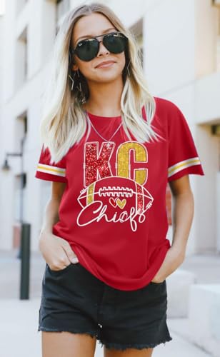 Football Shirt for Women Game Day Shirt Football Heart T-Shirt Sports Season Short Sleeve Tops3