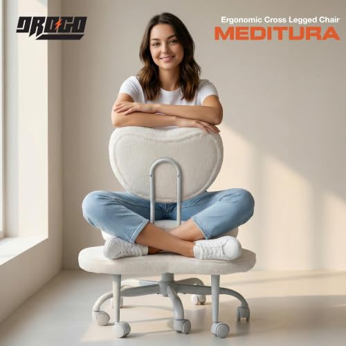 Image of DROGO Meditura Ergonomic Cross Legged Office Chair with 360 Wheels, ADHD Chair for Adults, Meditation Chair, Yoga Office Chair, Comfortable Back Support, 4.7' Adjustable Height & Recline (Off /White)