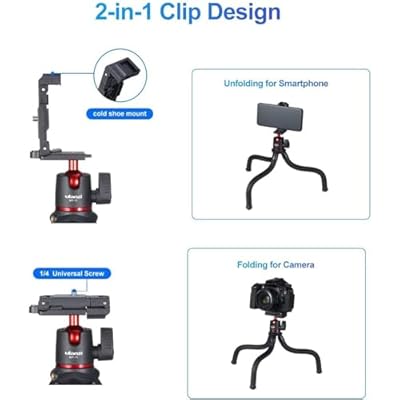 ULANZI Camera Tripod, Mini Flexible Stand w Hidden Phone Holder w Cold Shoe Mount, 1/4'' Screw f Magic Arm, Universal f iPhone 17 16 15 14 Pro Max XS Max X Samsung Canon Nikon Sony DJ Pocket 3 Cameras