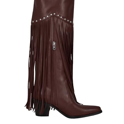Image of richealnini Western Thigh High Cowboy Boots with Fringe Over Knee Wide Calf Cowgirl Boots
