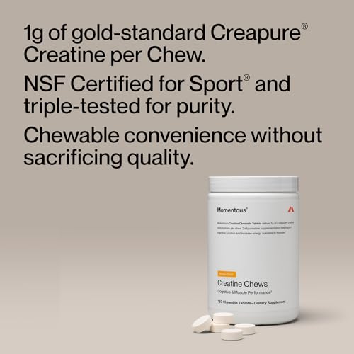 Image of Momentous Creatine Chews - Creatine Monohydrate - Supports Strength, Lean Muscle, & Recovery for Men & Women - NSF Certified for Sport - 150 Chewable Tablets - Mango