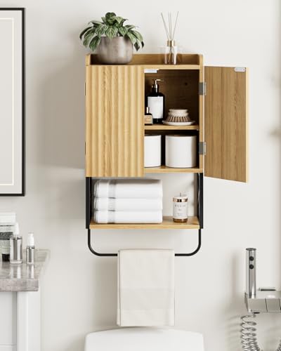 Masupu Bathroom Cabinet Wall Mounted, Wooden Medicine Cupboard with Adjustable Shelves, Space-Saving Wall Storage Unit for Bathroom, Kitchen and Living Room (9' D x 15.35' W x 27.16' H,Modern Oak)