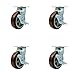 Polyurethane on Polyolefin Swivel Caster w/Main. Free Bearings Set of 4 w/6" x 2" Maroon Wheels - Includes 4 Swivel w/Top Lock Brakes - 3600 lbs Total Capacity - Service Caster Brand