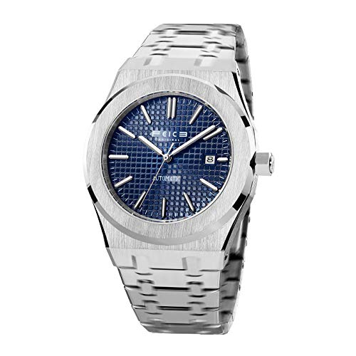 FEICE Herren-Armbanduhr, automatisch, Edelstahl, wasserdicht, Datum, analog, mechanische Uhr, Business-Armbanduhr, leuchtende Sportuhr, 42 mm Gehäuse, FF019, Blau, Blau, Business Casual