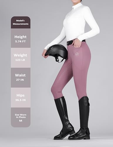 GemRebel Women\'s Full Seat Riding Tights Thickened Horse Riding Pants Schooling Tights Equestrian Breeches Horseback Riding Pants Pink Medium - Thumbnail 7