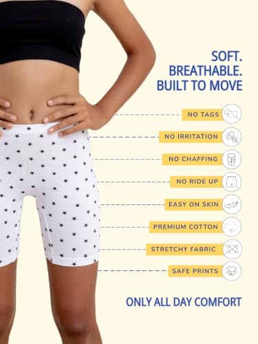 Image of mackly Girls Inner Shorts (Pack of 4) | 2-in-1 Seamless Panty Shorts with Gusset | Soft Breathable Base Layer for Dresses, Skirts