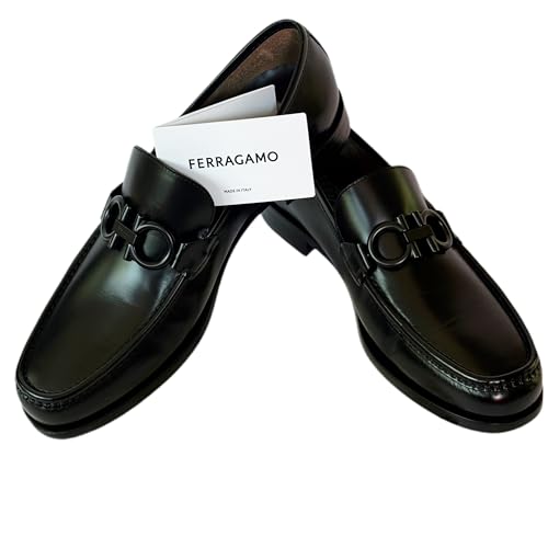 ROLO 10 Black Loafers Leather Gancini Bit Moccasin Men's Dress Shoes (Salvatore2