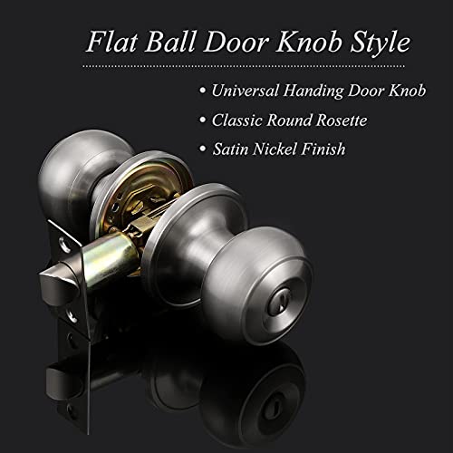 Probrico DL609SNBK-SG6PACK Privacy Interior Door Knobs Bed And Bath Handles Keyless Sain Nickel Locksets thumb #1
