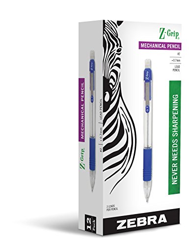 Zebra Z-Grip Mechanical Pencil, 0.7mm Point Size, HB #2 Graphite, Blue Grip, 12 Pack