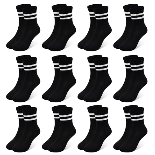 Image of 12 Pairs Boys Socks Kids Toddler Crew Socks Boys Athletic Sock Black for Boy Girls,1-12 Years.