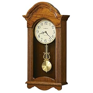Howard Miller Cambria Wall Clock II 549-518 – Legacy Oak Finish Wood Frame, Vintage Home Decor, Brushed Brass Finished Pendulum, Quartz, Single-Chime Movement