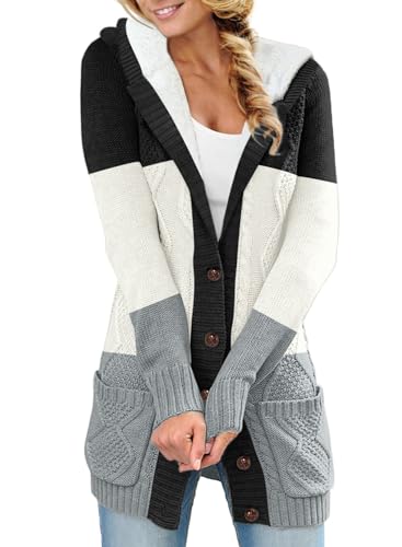 Sidefeel Women's Cardigan Sweaters Hooded Fleece Lined Button Down Front Jackets Winter Coat with Pockets