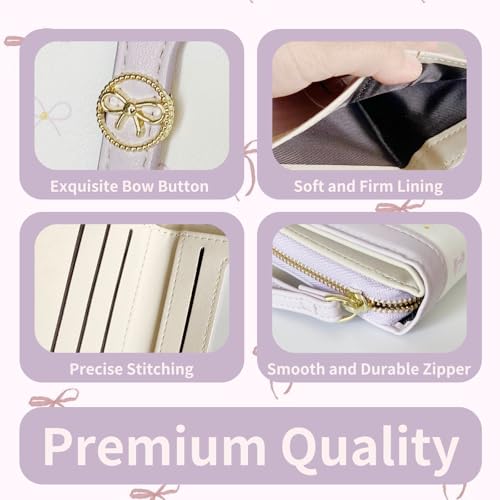 Image of Cute Wallet Girls Bow Small Little Wallets For Women Zipper Coin Pocket Purse (Purple)