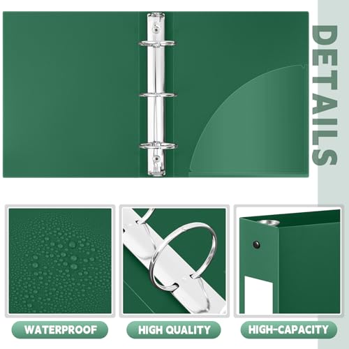 Henoyso 12 Pcs 2 Inch 3 Ring Plastic Binder 8.5'' x 11'' Letter Size Paper Soft Plastic Flexible Binders Bulk Organizer for School Office Supplies, Large 490 Sheet Capacity (Dark Green) — view 3