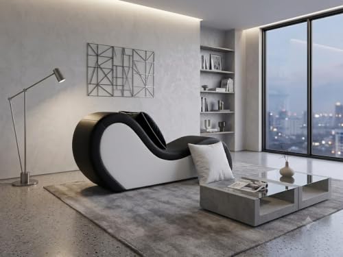 Image of SOUL CRAFT Sheesham Wood Leatherate Tantric Loung Chair, Yoga Chaise Lounge,Chaise Sofa Modern Lounge,Relaxing Chaise Lounge Chair, loveseats with Cushion (Black and White with Cushion)